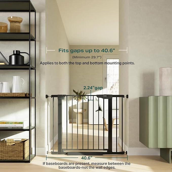 Cumbor 29.7-40.6" Baby Gate for Stairs, Baby Essential Safety Gate, Mom's Choice Awards Winner-Dog Gate for Doorways, Pressure Mounted Auto-Close Pet Gates for Dogs Indoor, Durable Child Gate, Black-CubbioJoy