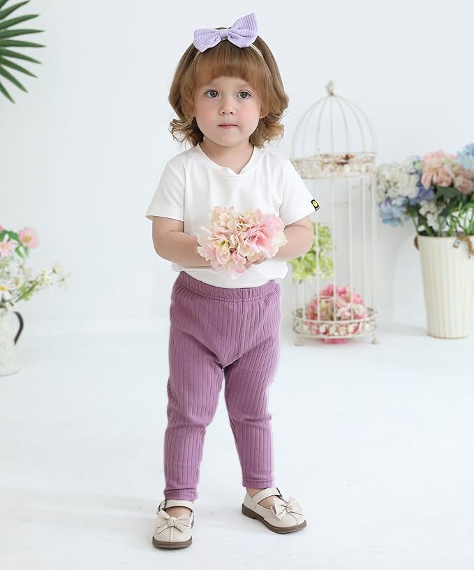Baby and Toddler Girl's 5 Pack Cotton Ribbed Pull On Pants Leggings 0-4 Years-CubbioJoy