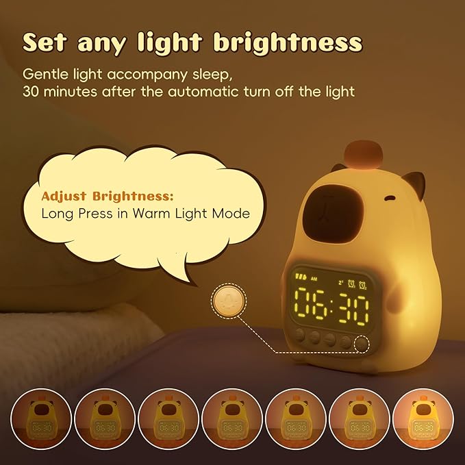 Capybara Alarm Clock with Night Light for Kids, Cute Alarm Clocks for Bedrooms Ok to Wake Clocks, Silicone Animal Tabletop Lamp for Teen Girls Boys-CubbioJoy