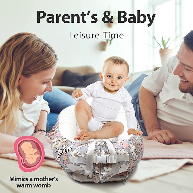 Baby Lounger | Organic Cotton Infant Lounger | Reversible, Adjustable & Portable Floor Lounger | Soft, Breathable, Washable Cover-CubbioJoy