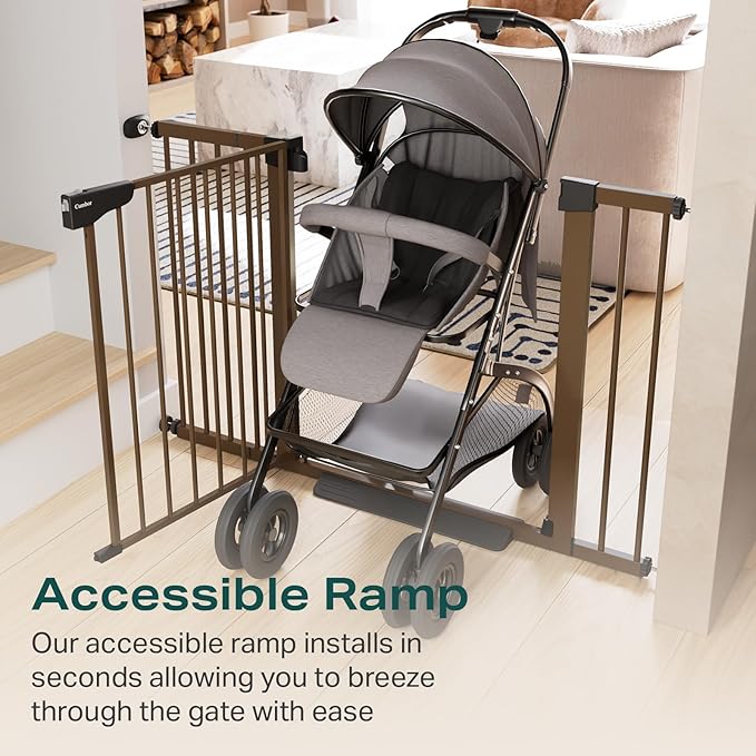 Cumbor 2 Pack 29.7-46" Baby Gate for Stairs, Mom's Choice Awards Winner-Auto Close Dog Gate for doorways, Easy Install Pressure Mounted Pet Gates indoor, Easy Walk Thru Wide Safety Gate for Dog, Brown-CubbioJoy