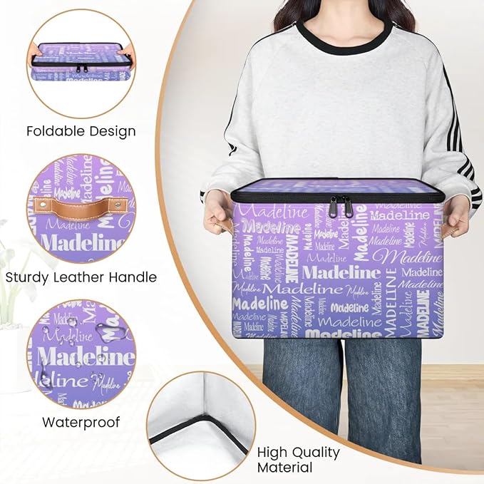 Custom Storage Basket with Name, Personalized Storage Bins with Zipper Lid, Foldable Fabric Storage Box Large capacity with Handle Purple-CubbioJoy