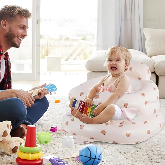 Baby Inflatable Seat with Guardrails for 3-36 Months, Built-in Air Pump, Summer Toddler Chair for Sitting Up, Floor Seater with Back Support-CubbioJoy