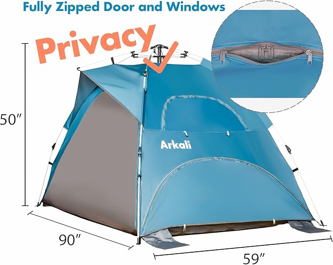 Beach Tent Pop Up Beach Sun Shade Tent with UPF 50+ UV Protection, Removable Floor Zippered Privacy & Ventilation Sun Shelter Family 3 to 4 Person-CubbioJoy