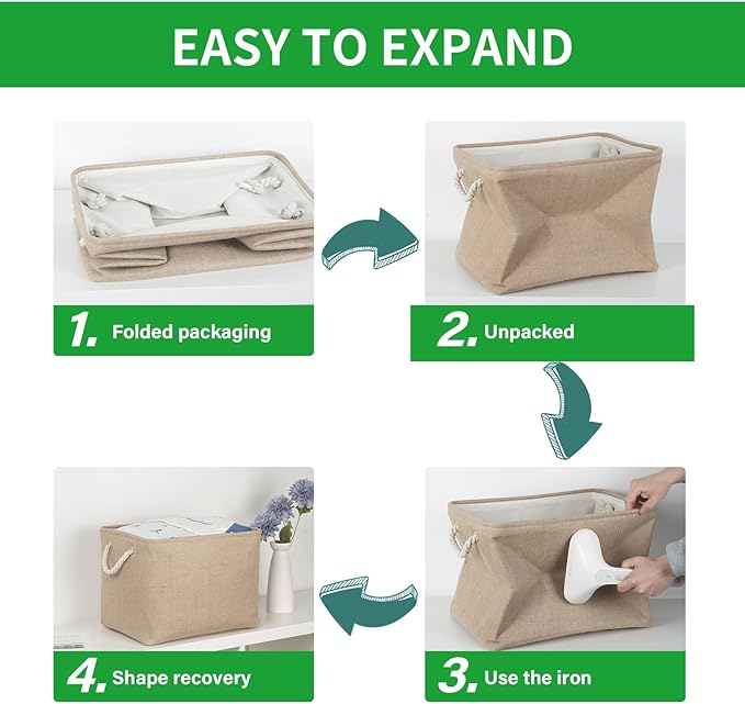 Bidtakay Fabric Storage Baskets for Shelves 3 Pack Large Storage Bins for Organizing Linen Collapsible Organizer for Closet-Flaxen-CubbioJoy