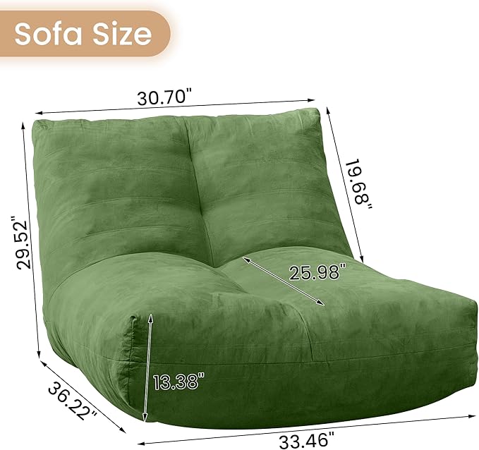 Bean Bag Chair Lazy Bean Bag Sofa, Floor Beanbag Chairs with Stuffed High-Density Foam, Memory Foam Bean Bag Sofa for Living Room, Bedroom and Office-CubbioJoy