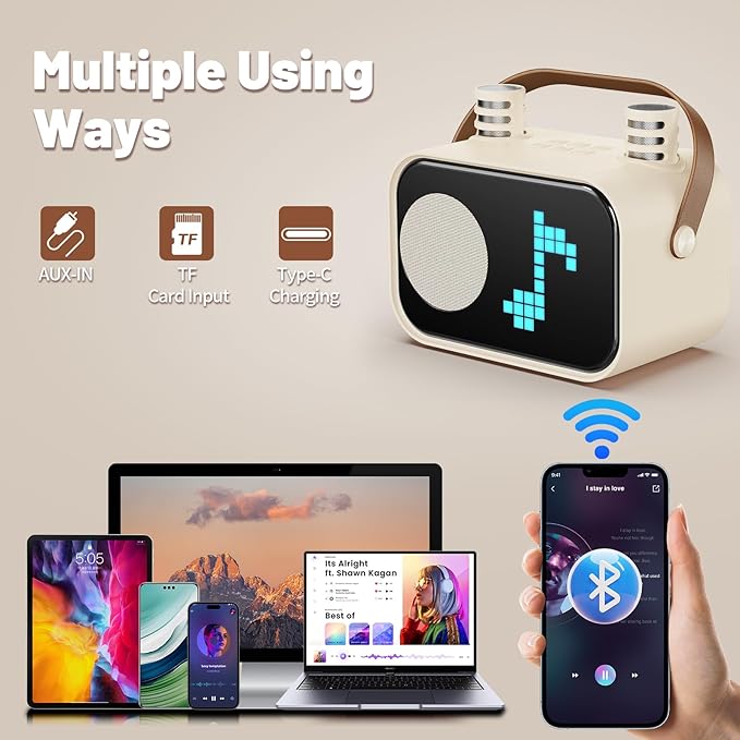 Karaoke Machine for Kids Adults, Portable Bluetooth Karaoke Speaker with 2 Wireless Microphones, Pixel Display Light, Birthday Gifts Toys for Girls & Boys Ages 3, 4, 5, 6, 7, 8, 9,10,11,12+ Years-CubbioJoy