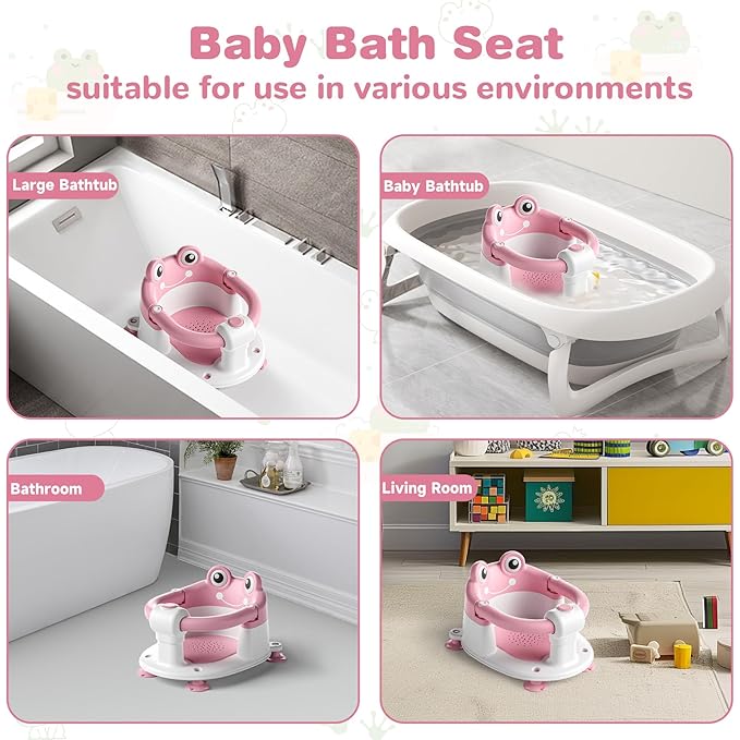 Baby Bath Seat for Babies 6 Months & up Non-Slip Toddler Bath Seats for Sitting Up Infant Bathtub Chair with Suction Cups and Soft Cushion for Baby Shower Tub Seat-CubbioJoy