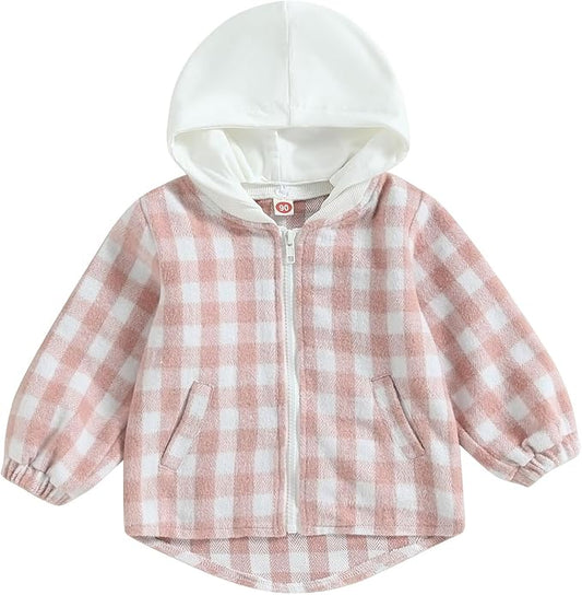 Douhoow Toddler Baby Plaid Jacket Baby Boy GIrl Flannel Hoodies Zip Up Hooded Fall Winter Outerwear Coat-CubbioJoy