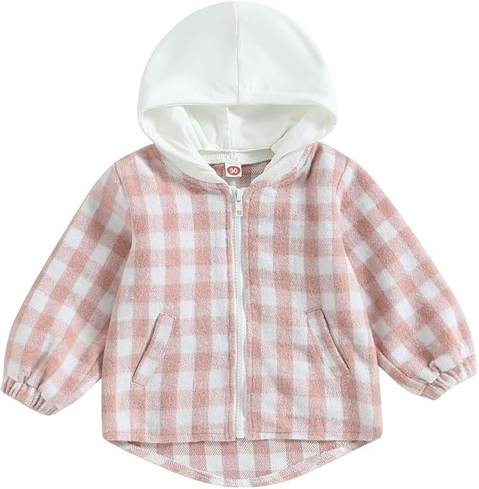 Douhoow Toddler Baby Plaid Jacket Baby Boy GIrl Flannel Hoodies Zip Up Hooded Fall Winter Outerwear Coat-CubbioJoy