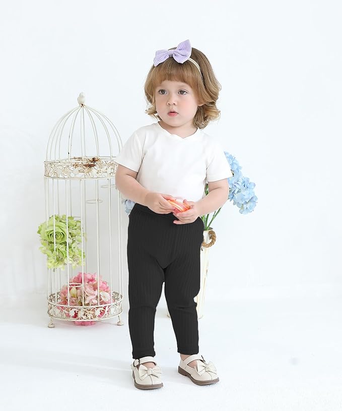 Baby and Toddler Girl's 5 Pack Cotton Ribbed Pull On Pants Leggings 0-4 Years-CubbioJoy