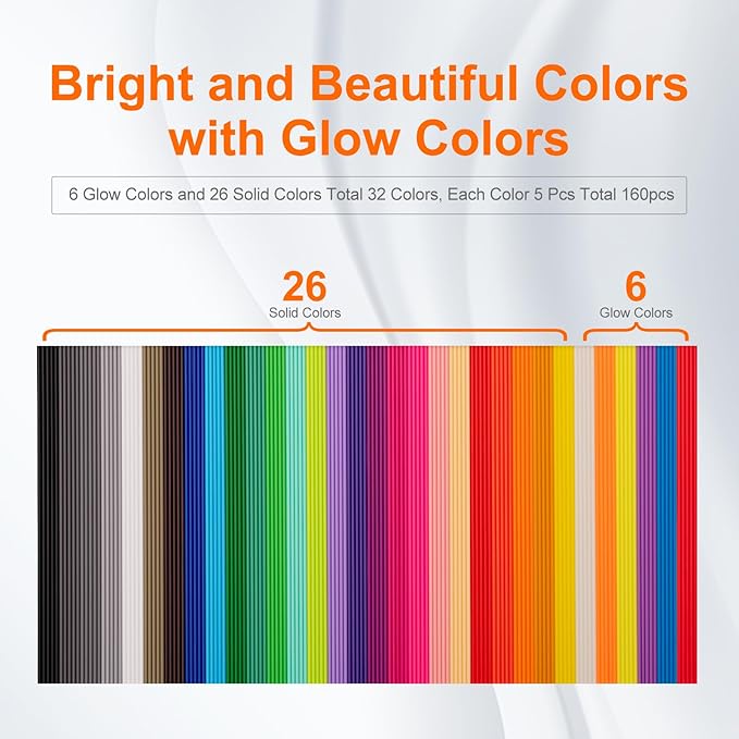 32 Colors 3D Doodler Pen Refills Packs for 3Doodler Start+ 3D Pen Low Printing Temperature PCL Filament 3D Doodler Refills Each Color 15.2 cm x 5 pcs Total 160 pcs Only Fit for 3Doodler Start+-CubbioJoy