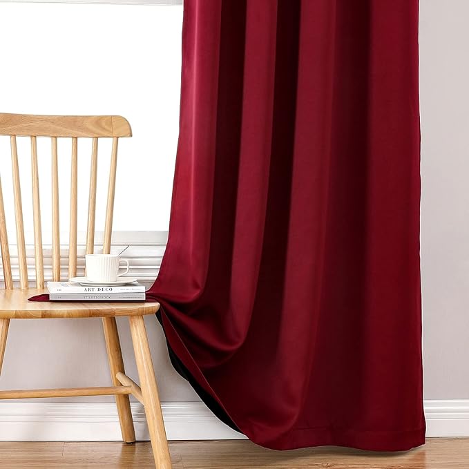 ChrisDowa 100% Blackout Curtains 72 inch Long for Bedroom with Black Liner, 2 Thick Layers Total Blackout Thermal Insulated Grommet Window Curtains 2 Panels Set (Burgundy, 42 x 72 Inch)-CubbioJoy