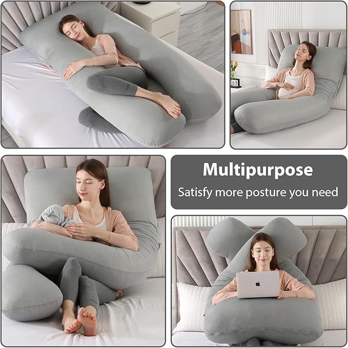 Amagoing Cooling Pregnancy Pillow for Sleeping, 55 inch U Shaped Full Body Maternity Pillow Support for Back, Hip, Belly, Legs for Pregnant Women, Removable Cooling Cover, Pregnant Women Must Have-CubbioJoy