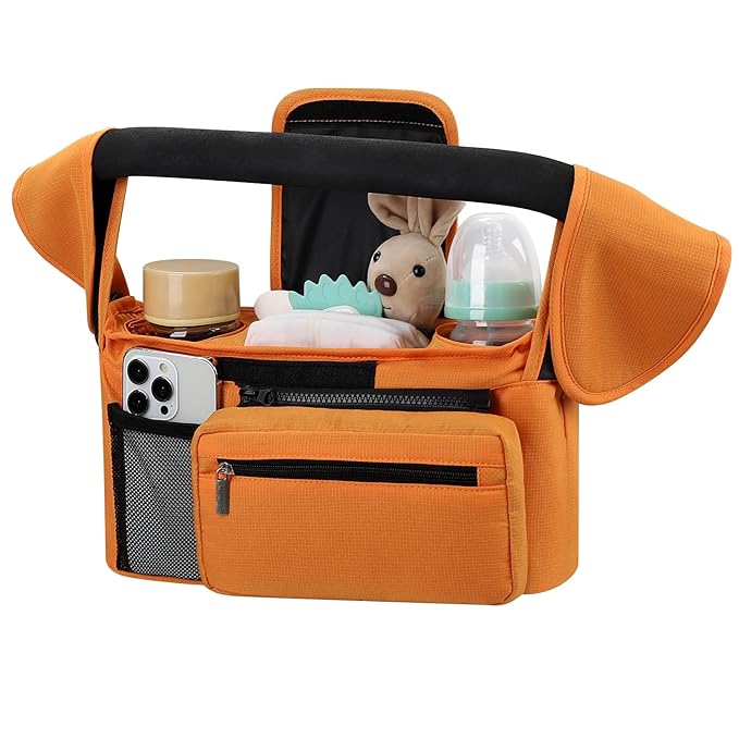 Accmor Universal Stroller Organizer with Insulated Cup Holder Detachable Phone Bag and Shoulder Strap,Stroller Bag Caddy Organizer Fits for Uppababy, Baby Jogger, Britax Strollers-CubbioJoy