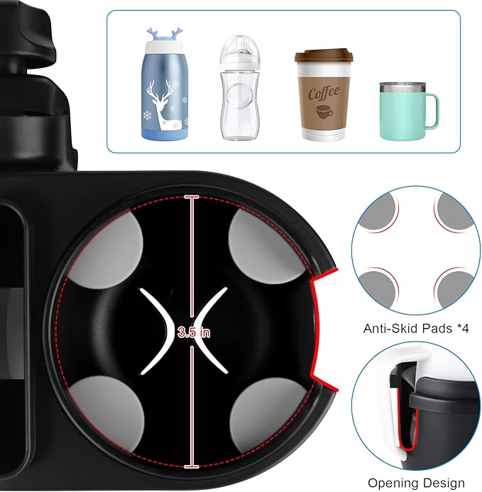 Accmor Stroller Cup Holder with Tray, Universal Cup Holder, Bike Bottle Holder, 360° Rotatable Large Caliber Drinks Holder for Stroller, Bike, Wheelchair, Walker-CubbioJoy