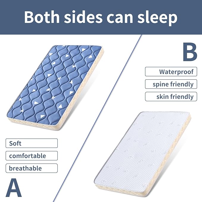 Baby Bassinet Mattress 35x 20 inches- Firm Support and Comfort Premium Foam,Noiseless and Odorless,Hypoallergenic Small Crib Mattress, Fits Moses Basket, Dual Sided with Soft Breathable Fabric-CubbioJoy