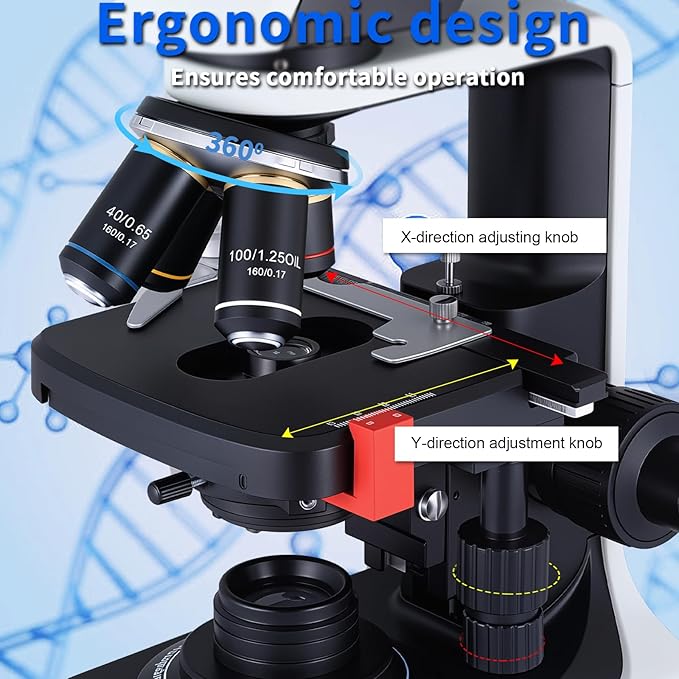 40X-2500X Binocular Microscope, WF10x and WF25x Eyepieces, LED Illumination, with Specimen Handpiece Holder, for Beginners, Microscope for Adults-CubbioJoy