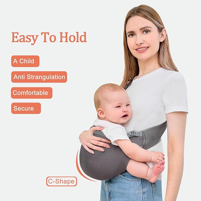 Baby Sling Carrier,Baby Carrier Newborn to Toddler,Toddler Carrier,Portable Lightweight & Spreadable Shoulder Straps (Dark Grey)-CubbioJoy