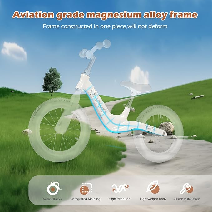 14" Kids Balance Bike for 3,4,5,6 Year Old Boys and Girls, Air Tires with Magnesium Alloy Frame, Lightweight No Pedal Toddler Training Bicycle-CubbioJoy