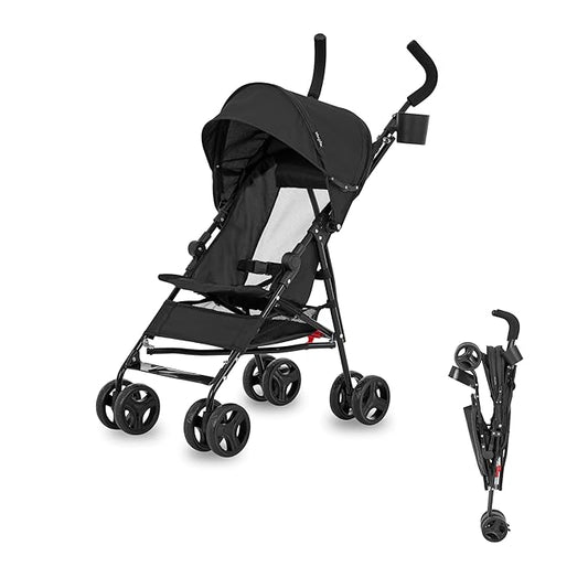 Dream On Me Rover Convenience Baby Stroller in Black, Lightweight & Compact Umbrella Stroller, Easy one-Hand fold Travel Stroller, Lockable Rear Wheels, Removable & Adjustable Canopy-CubbioJoy