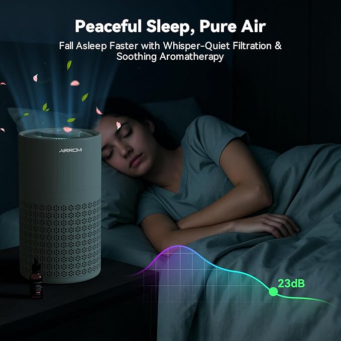 AIRROMI Air Purifier for Bedroom with HEPA 3-in-1 Filter, Pet Air Purifier for Home Cat Pee Smell, Covers Upto 990 Ft², Quiet 360°intake Air Cleaner for pet hair,allergies,Dust,Smoke A2001 Green-CubbioJoy
