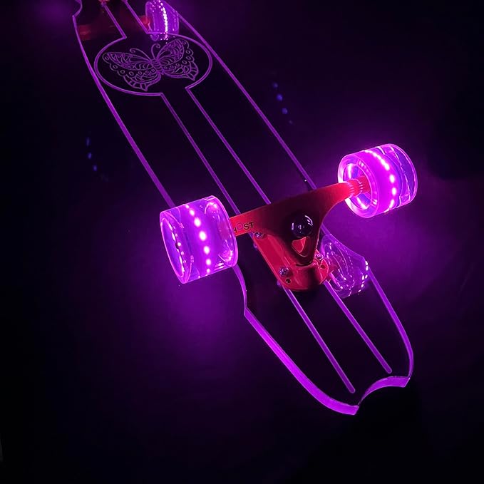 Clear Longboard Skateboard - Transparent Acrylic Long Boards with Light-Up LED Wheels for Smooth Rides - Ride The Streets in Style with Longboard Built for Beginners & Pros Alike-CubbioJoy