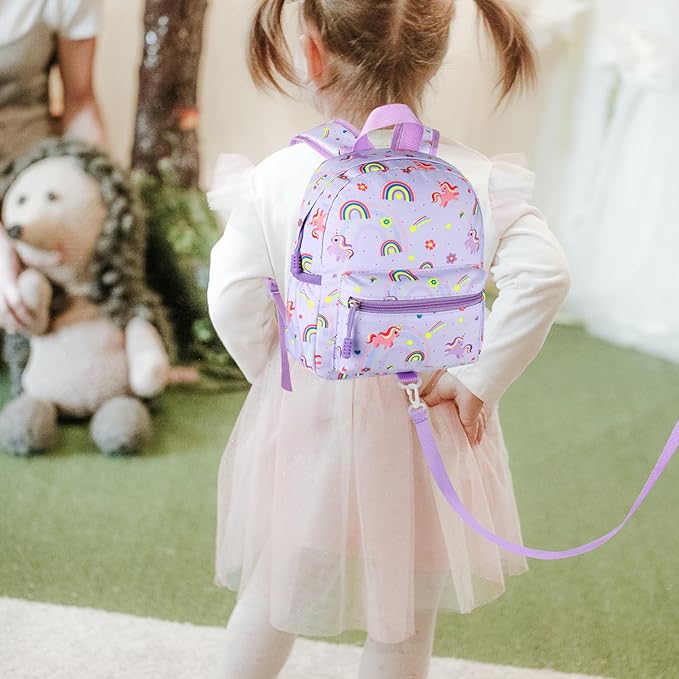 Accmor Toddler Backpack Leash, Cute Unicorn Baby Backpacks with Anti Lost Wrist Link, Mini Kids Backpack Leash Walking Harness for Outdoor Travel, Adorable Backpack Tether for Boys Girls 1-3 (Purple)-CubbioJoy