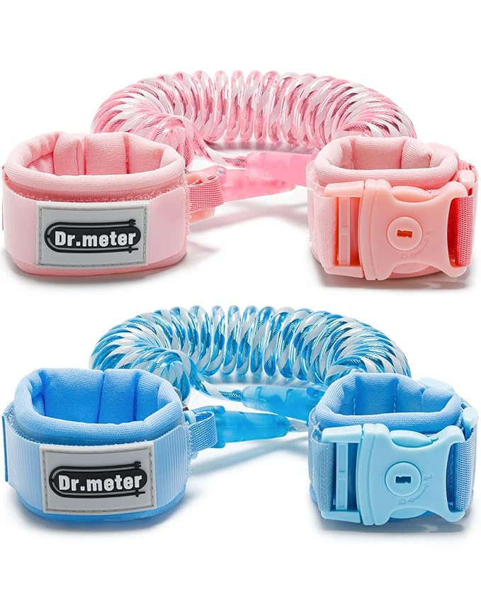 Anti Lost Wrist Link, Dr.meter 2 Pack Toddler Safety Leash with Key Lock, Reflective Child Walking Harness - Dual 8.2ft Length Pink & Blue Parent Kids Leash for Outdoor Activity Travel Gear-CubbioJoy