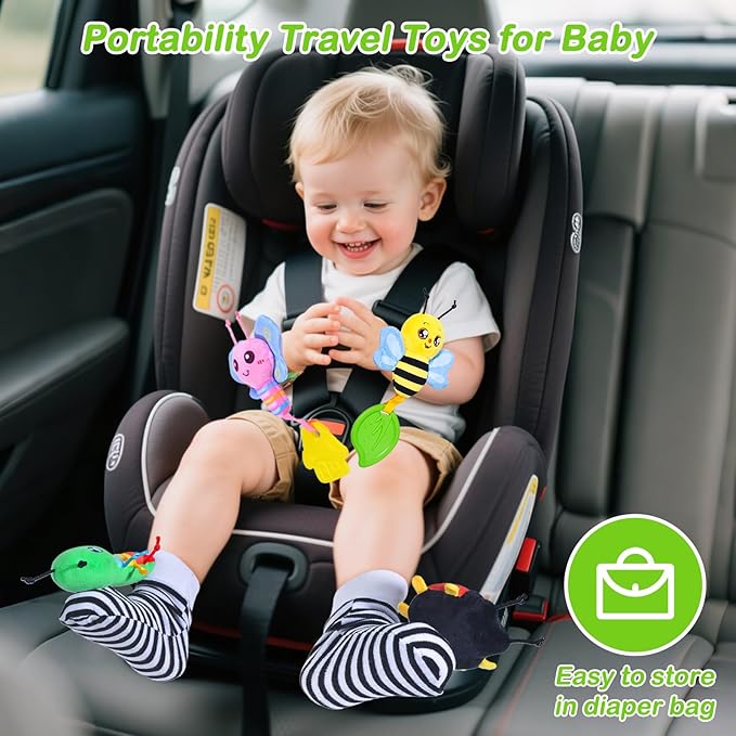 Baby Toys 0-6 Months,Soft Rattle Socks and Wristband Set,Hand and Foot Sensory Development Toys for Babies 0-12 Months with Infant Teething Toys,Shower Gifts for Newborn Boy and Girl-CubbioJoy