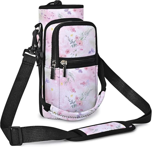 25/32/40/64oz Water Bottle Bag Holder Carrier-Insulated Crossbody Sling Case Sleeve with Strap & Pockets for Men Women Gym Cycling Travel Walking Hiking Camping-CubbioJoy