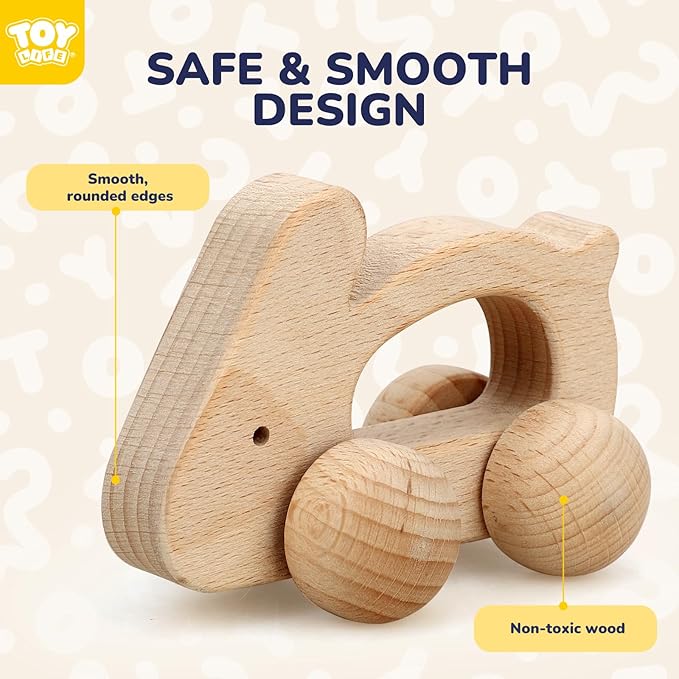 TOY Life Wooden Toys Cars, Montessori Toys for Babies 0-6-12 Months, Babies Bunny Rattle Cars for Toddlers 1-3, Wooden Baby Toys Gift 1 Year Old, Baby Boy Nursery Decor, Elephant & Rabbit Toy Car-CubbioJoy
