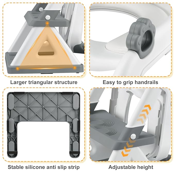 2 In 1 Potty Training Toilet Seat & Toddler Step Stool, Bottom Triangle Stability Toddler Toilet Seat, Adjustable Step & Seat Height Potty Seats (Grey)-CubbioJoy