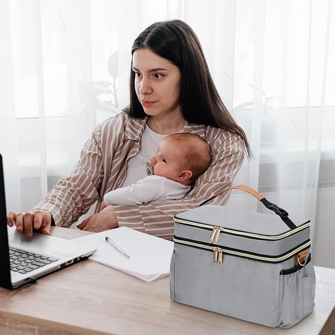 Breastmilk Cooler Bag with 6 Ice Pack, Wearable Breast Pump Bag Compatible with Willow, Elvie, Medela & Momcozy M5/S12 Pro Pumps & Accessories for Work, Travel and Family Use Grey-CubbioJoy