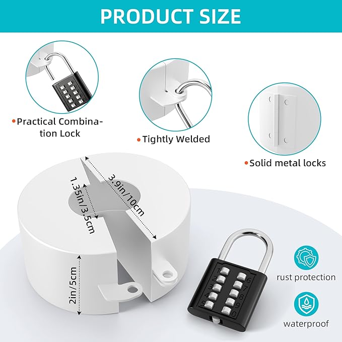 2 Pack Door Knob Lockout Device, Door Knob Cover Lock, Child Proof Door Knob Covers with Combination Padlock, Door Handle Lock for Dementia Elderly Safety, Temporary Door Lock -White-CubbioJoy