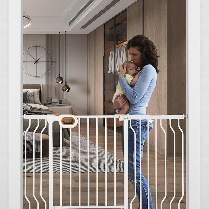 Baby Gate for Stairs 29-52 Inch Wide, Safety Gate for Baby Adjustable Pet Gate with Door Pressure Mounted Gates for Kids Toddler Dogs Extension Kit Indoor Stairway Doorway White (30.5'' Tall)-CubbioJoy