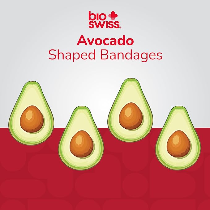 BioSwiss Bandages, Avocado Shaped Self Adhesive Bandage, Latex Free Sterile Wound Care, Fun First Aid Kit Supplies for Kids, 24 Count-CubbioJoy