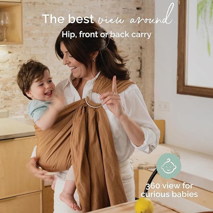 Boba Ring Sling Baby Carrier Newborn to Toddler - Lightweight & Breathable Baby Sling, Hip-Healthy Carrier Sling, Baby Wrap Carrier for Front & Hip Carry, 8-35 lbs (Linen Rye)-CubbioJoy