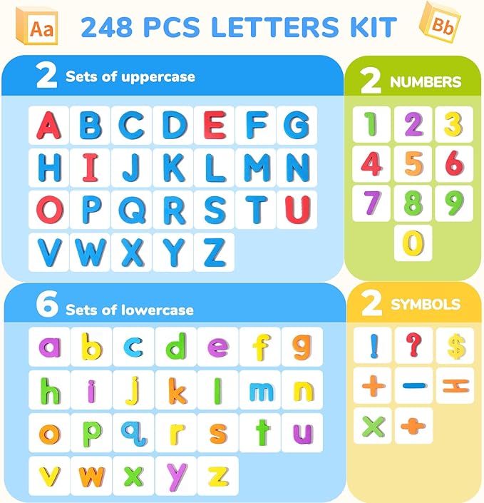 JoyCat Classroom Magnetic Letters Kit 248 Pcs with Double-Side 3D Foldable Magnetic Board - Foam Alphabet Letters&Numbers for Kids Spelling and Learning, Letter Board Tabletop Easel-CubbioJoy