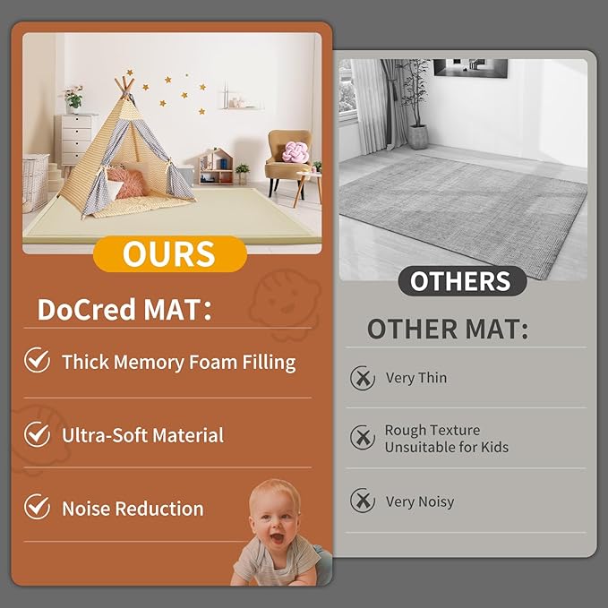 Baby Play Mat for Floor - 1.4" Thick Memory Foam Rug, 80"x70" Playpen Tummy Time Mat, Soft Velvet Nursery Rug, Large Padded Crawling Mat, Cushioned Pads for Playroom Toddlers, Infants, Yoga, Tatami-CubbioJoy
