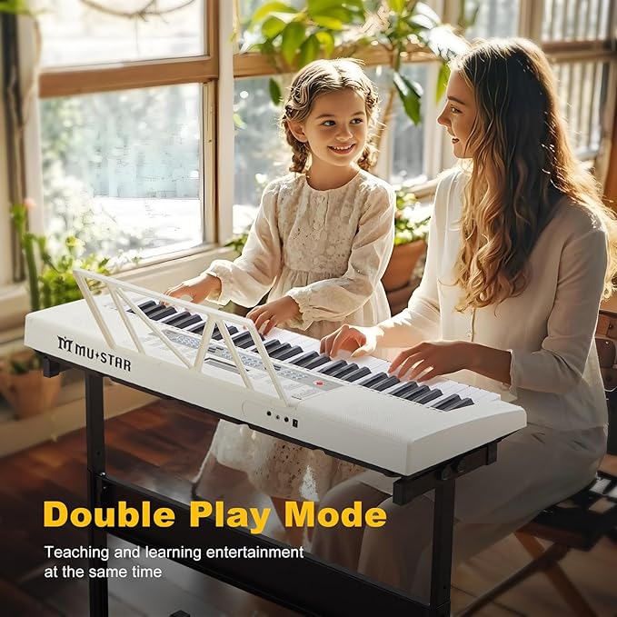 61 Key Piano Keyboard, Electric Keyboard Piano with Light-Up Keys, 255 Tones/Rhythms, Smart Learning System, Headphone, Microphone, Keyboard Stand, Stool, Stickers, Piano Keyboard Set for Beginners-CubbioJoy