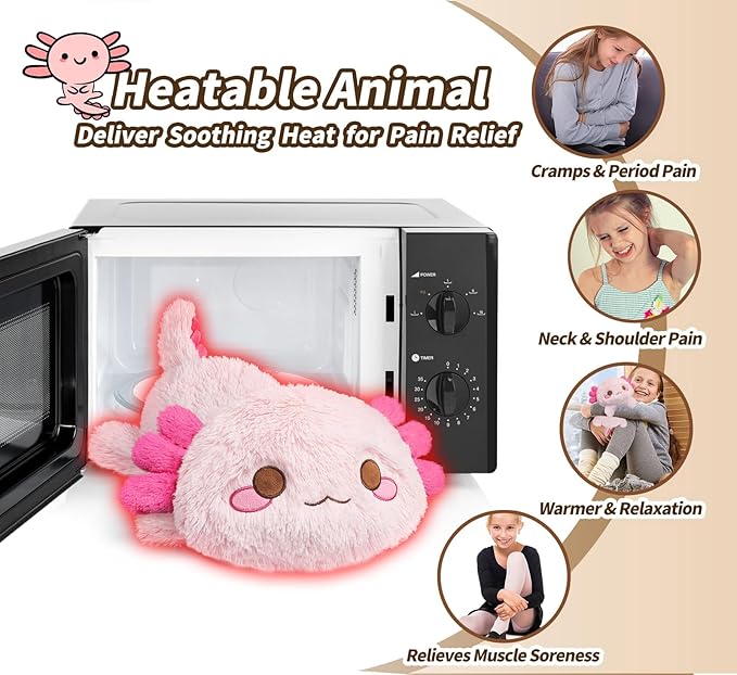 Cuckool Pink Axolotl Stuffed Animals, Microwavable Stuffed Animals Heating Pad for Cramps, Pain Stress Relief, Heatable & Coolable Lavender Scented Plush Toys for Anxiety, Women & Kids Bedtime-CubbioJoy