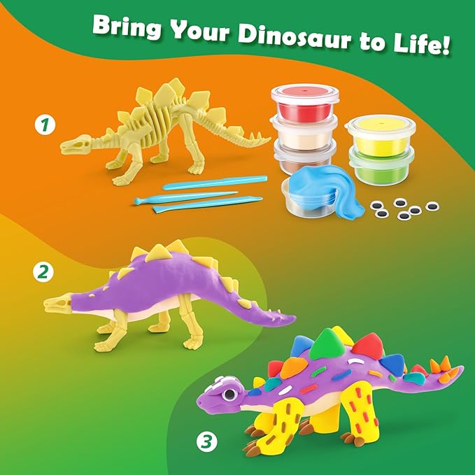Drama Planet Dinosaur Air Dry Clay Kit – Create 5 Dinosaur Models with 12 Colors of Modeling Clay, Instruction Guide – Fun & Educational Craft Set for Kids-CubbioJoy