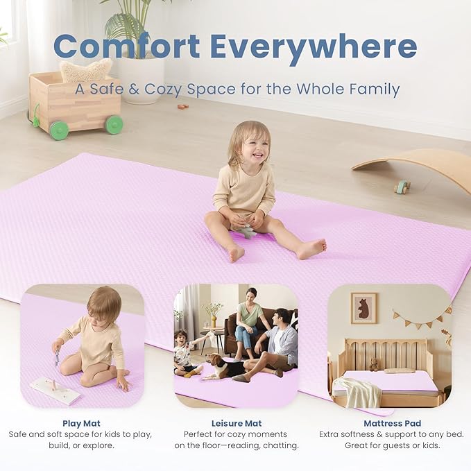 Baby Play Mat for Summer,1.3 Thick Memory Foam Cooling Floor Tummy Time Mat, Soft & Breathable, Non-Slip Rectangular for Toddlers’ Playtime & Rest(Pink,59"x79")-CubbioJoy