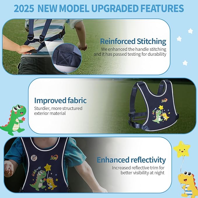 2025 New Safety Walking Harness for Big Kids (6-12yrs) with Autism Special Needs ADHD, Anti-Elopement Vest Harness with Grab Handle and Light Reflector, Adjustable Leash for Autistic, Active Child-CubbioJoy