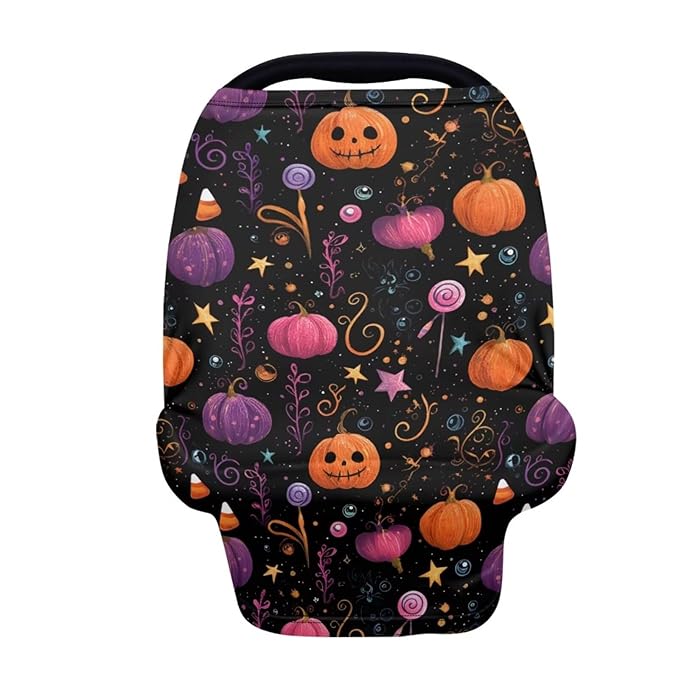 Binienty Infant Carseat Canopy, Cute Halloween Pumpkin Nursing Cover Soft Breathable Baby Car Seat Covers, Gifts for Mom Lover Wife-CubbioJoy
