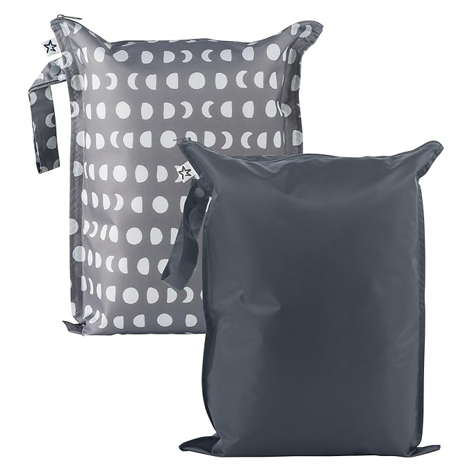 Tiny Twinkle Mess-Proof Waterproof Wet Dry Bag | 2-Pack Reusable Wet Bags for Swimsuits & Baby Clothes | Leakproof Wet Bag for Travel & Diaper Changes for Baby (Luna)-CubbioJoy