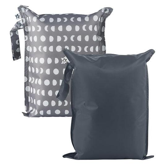 Tiny Twinkle Mess-Proof Waterproof Wet Dry Bag | 2-Pack Reusable Wet Bags for Swimsuits & Baby Clothes | Leakproof Wet Bag for Travel & Diaper Changes for Baby (Luna)-CubbioJoy