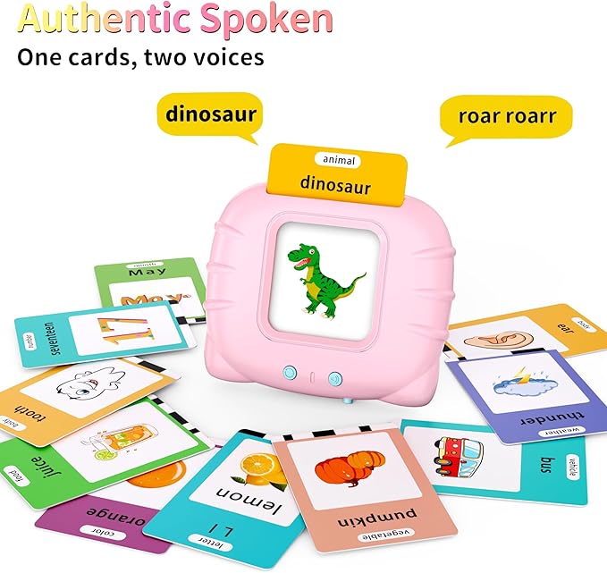 ABC Talking-Flash-Cards with 252 Sight Words, Christmas Birthday Gifts for Girls 2 3 4 5 6 Years, Language Therapy Toys for Autistic Children, Learning Toys for Toddlers Ages 2-6, Pink-CubbioJoy