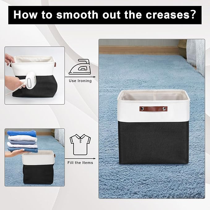 13x13 Cube Storage Bins, Collapsible Fabric Storage Box, 4 Pack Closet Baskets with Handles for Organizing, Shelf, Toys, Clothes, Home, Office, Nursery (Black&White)-CubbioJoy